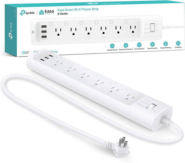 Smart power strip with 6 individually controlled outlets and USB ports
